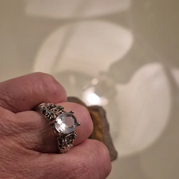 Antique Crystal 925  White Crystal Silver Women's  Sz 8 Ring - Picture 4 of 4